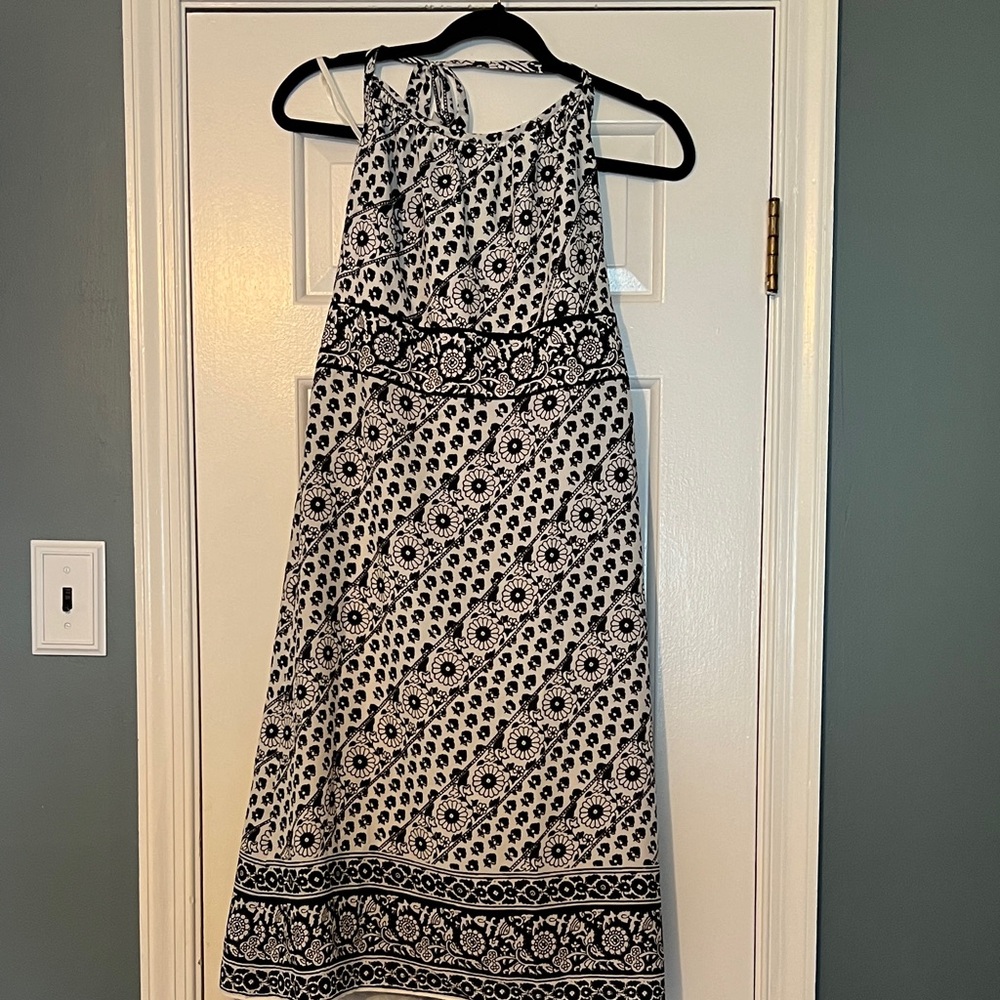 LOFT Black and White Floral Midi Dress